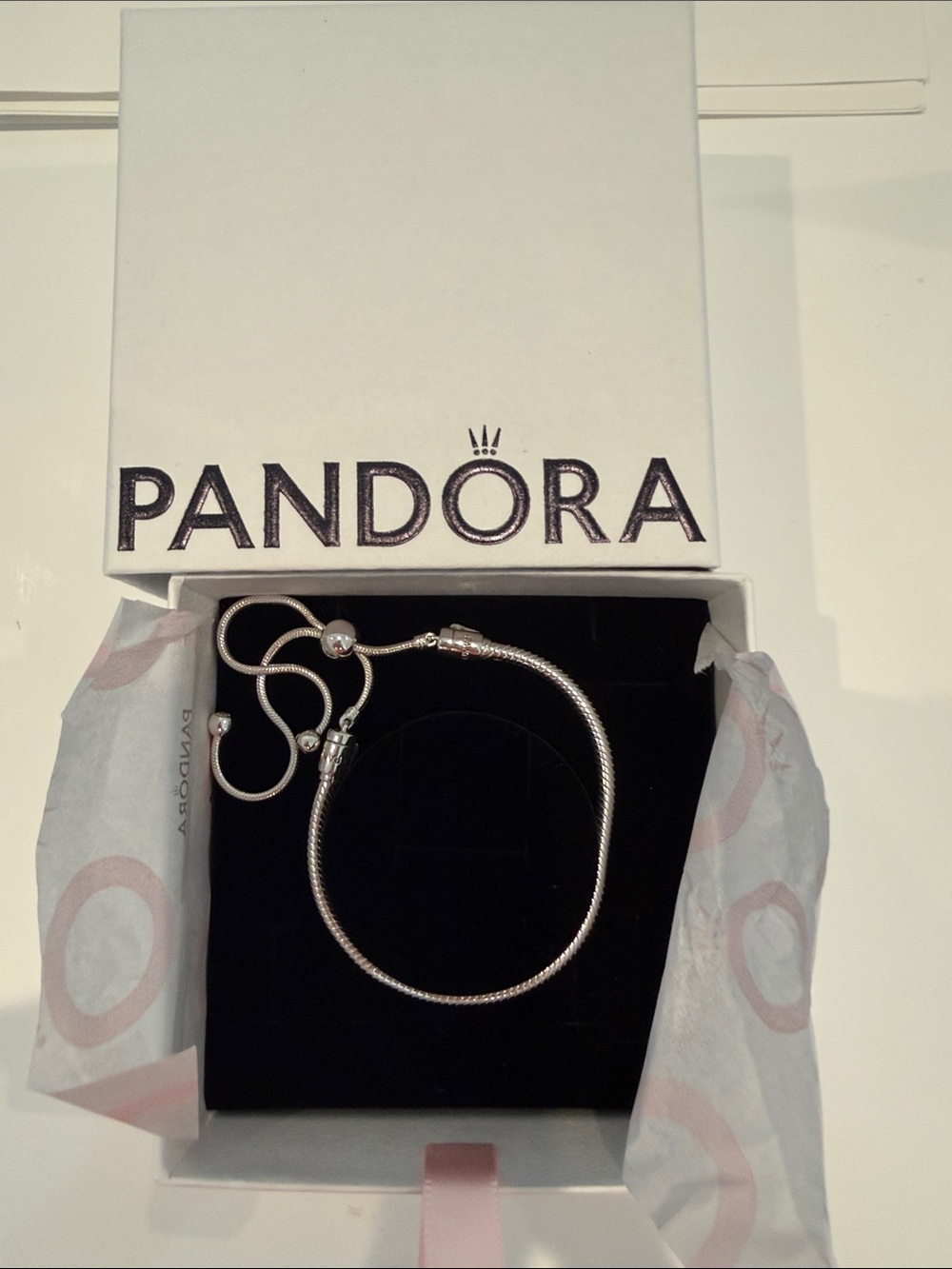Pandora Silver Tone Snake Chain Slider Bracelet